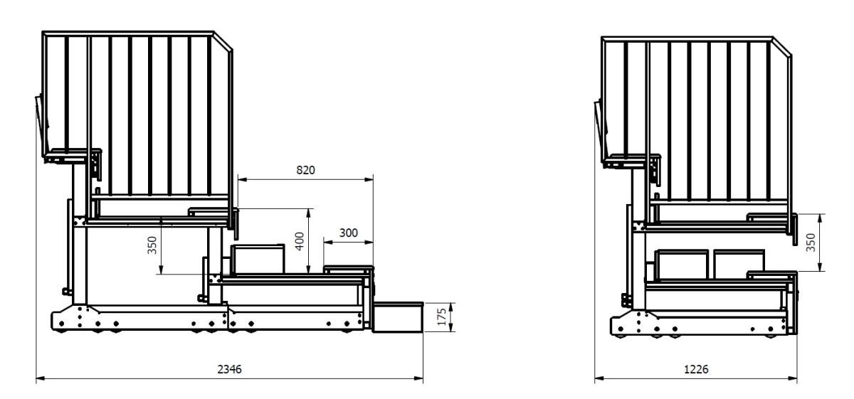 Trybuny teleskopowe z siedziskami typu lawka - rysunek techniczny
